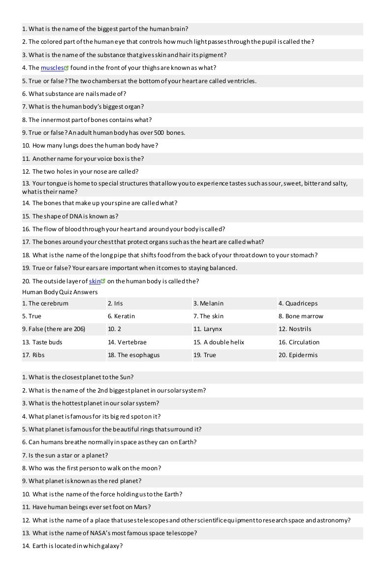 10 questions about the human body 10 questions about the human body